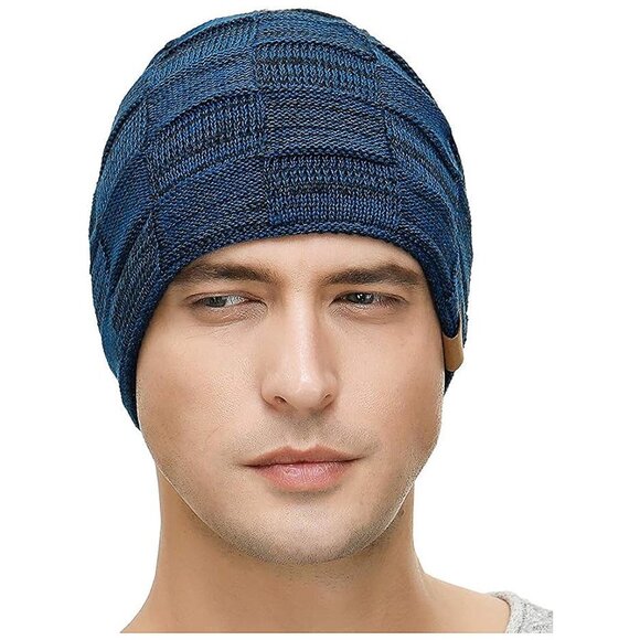 2 Packs Slouchy Beanie for Men Winter Hats for Guys Cool , Black / Blue - Picture 2 of 6